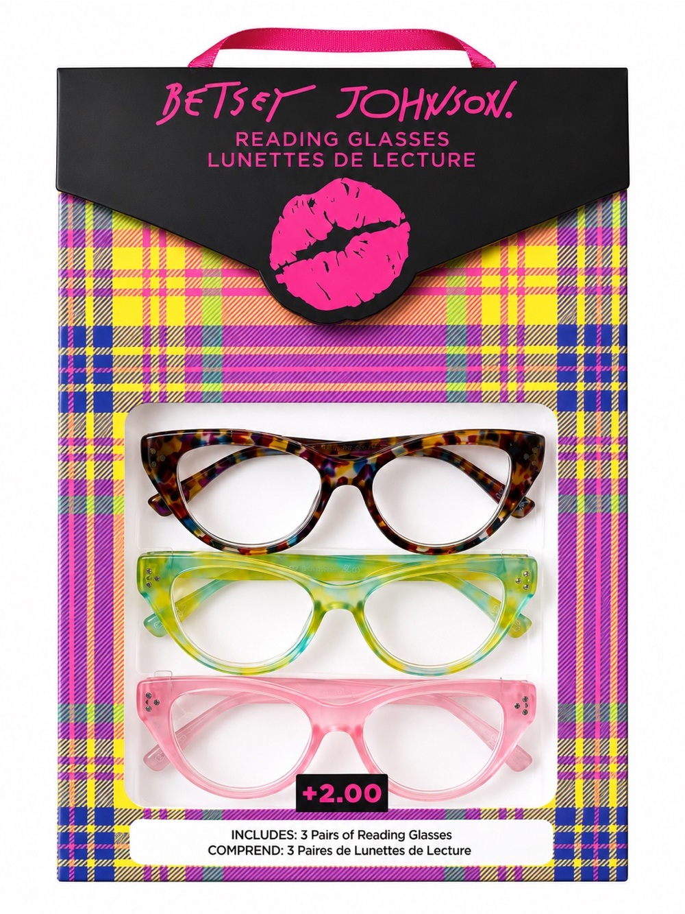 Betsey Johnson Reading Glasses Set - Tortoise, Green, Pink +2.00